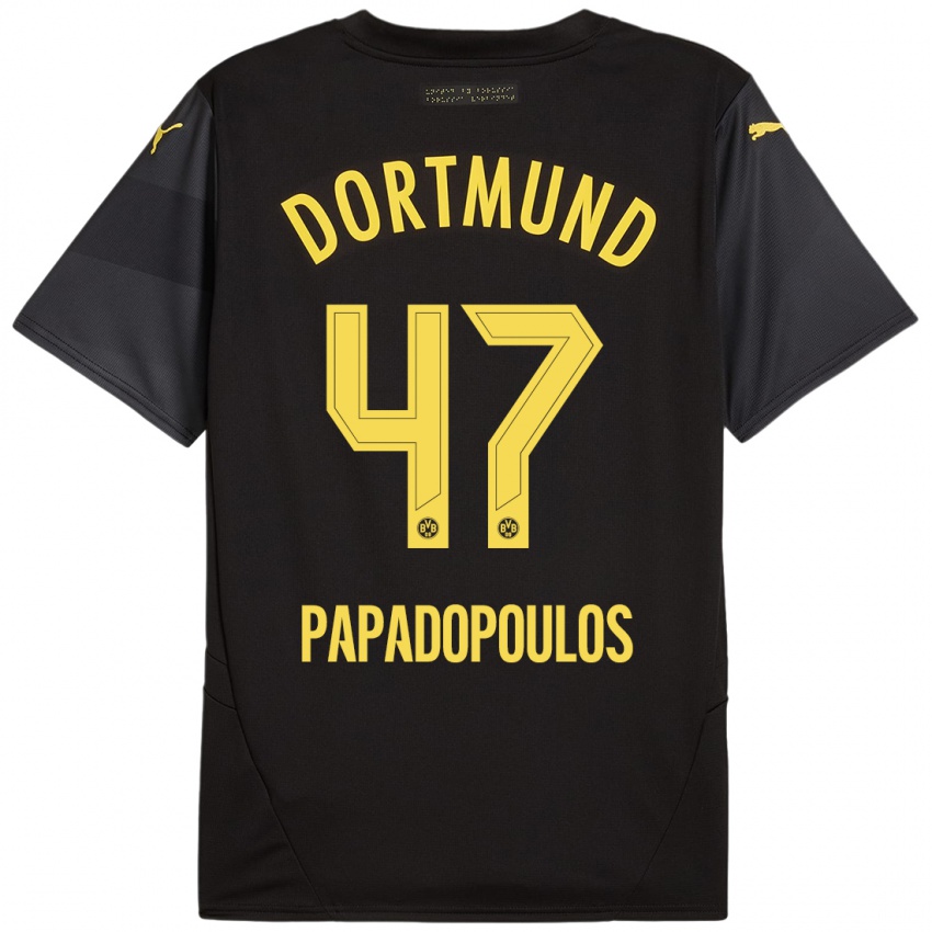 Heren Antonios Papadopoulos #47 Zwart Geel Uitshirt Uittenue 2024/25 T-Shirt