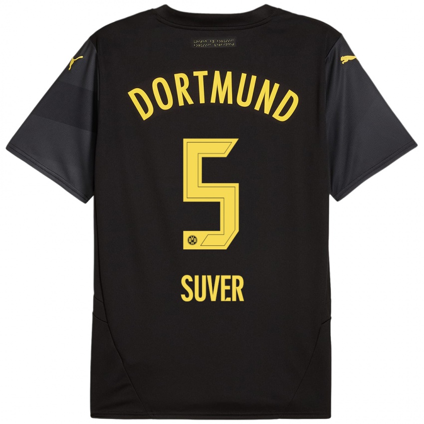 Heren Mario Suver #5 Zwart Geel Uitshirt Uittenue 2024/25 T-Shirt