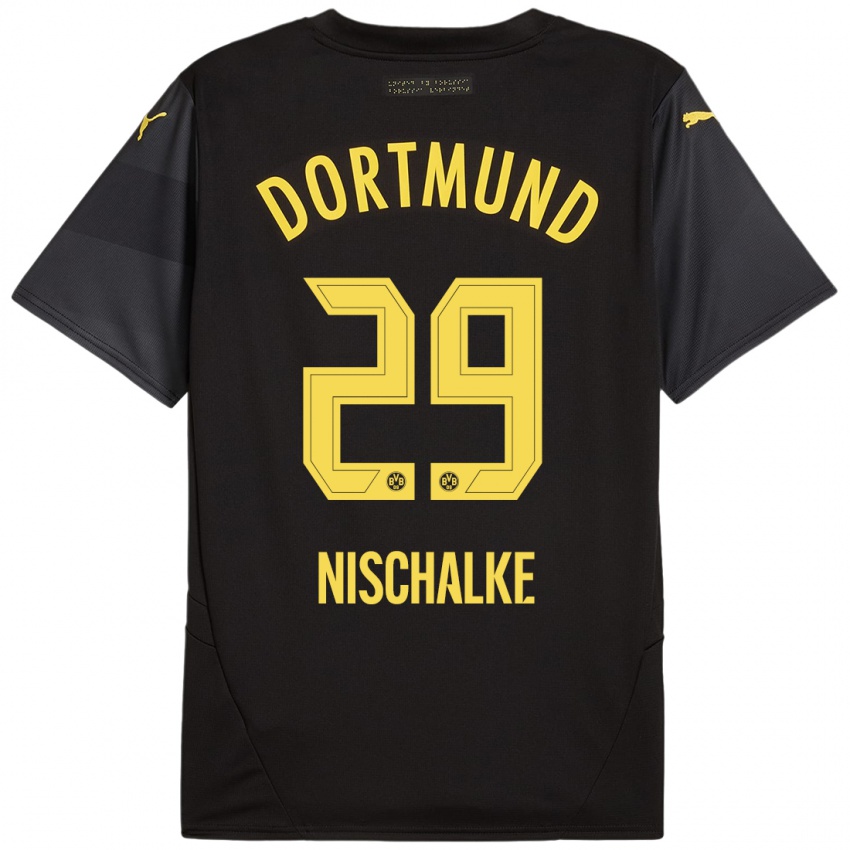 Heren Jermain Nischalke #29 Zwart Geel Uitshirt Uittenue 2024/25 T-Shirt