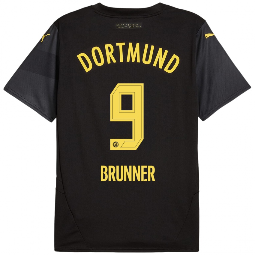 Heren Paris Brunner #9 Zwart Geel Uitshirt Uittenue 2024/25 T-Shirt