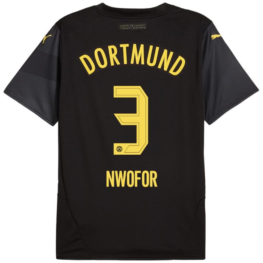 Heren Jamie Nwofor #3 Zwart Geel Uitshirt Uittenue 2024/25 T-Shirt