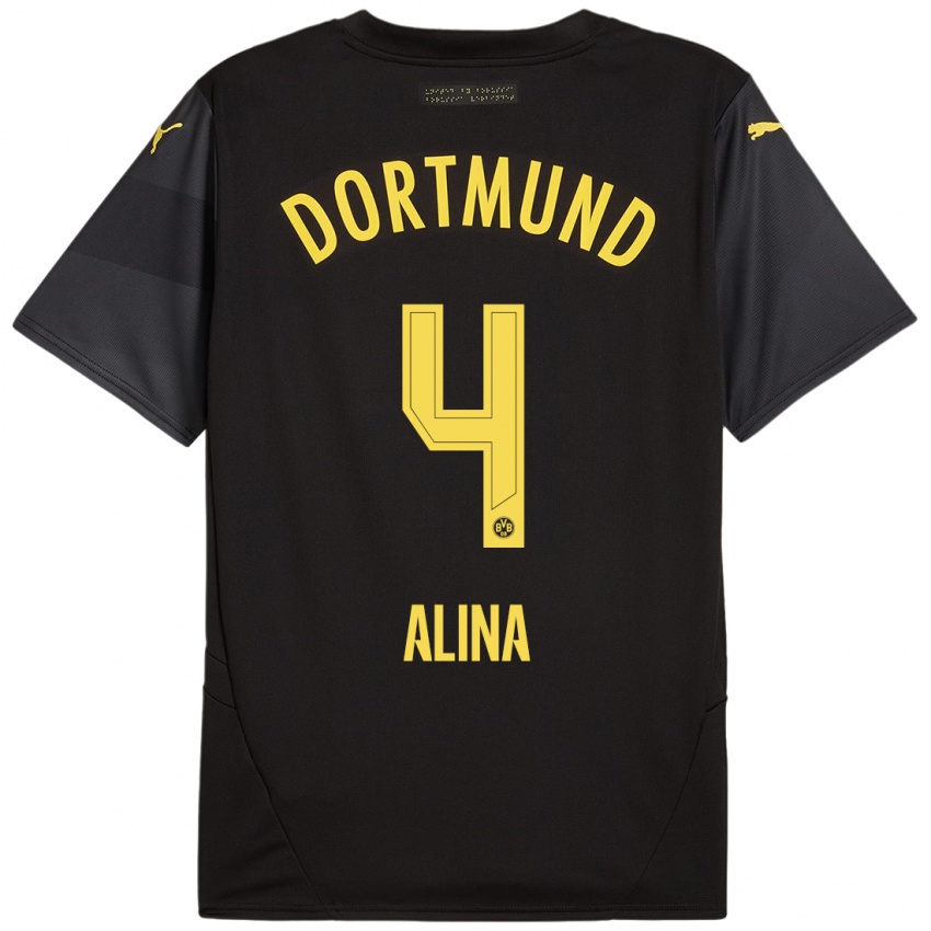 Heren Grijseels Alina #4 Zwart Geel Uitshirt Uittenue 2024/25 T-Shirt