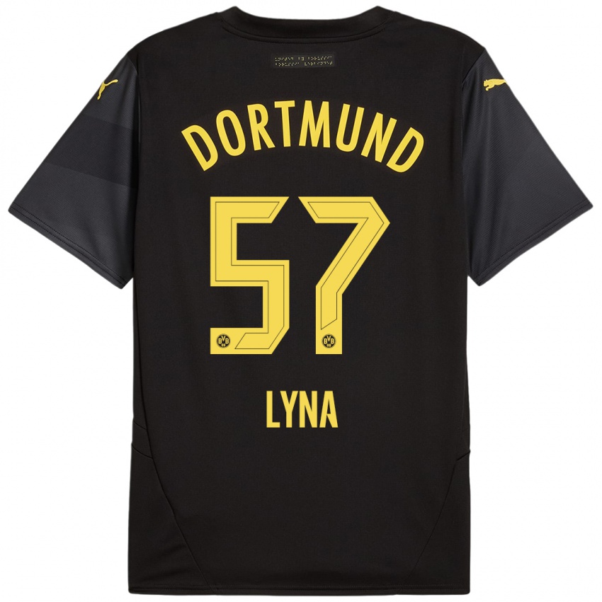 Heren Schwarz Lyna #57 Zwart Geel Uitshirt Uittenue 2024/25 T-Shirt