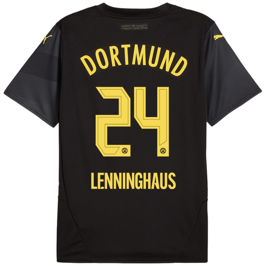 Heren Mika Lenninghaus #24 Zwart Geel Uitshirt Uittenue 2024/25 T-Shirt