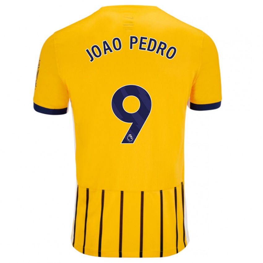 Heren João Pedro #9 Goud Blauw Krijtstrepen Uitshirt Uittenue 2024/25 T-Shirt