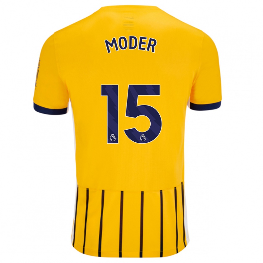 Heren Jakub Moder #15 Goud Blauw Krijtstrepen Uitshirt Uittenue 2024/25 T-Shirt