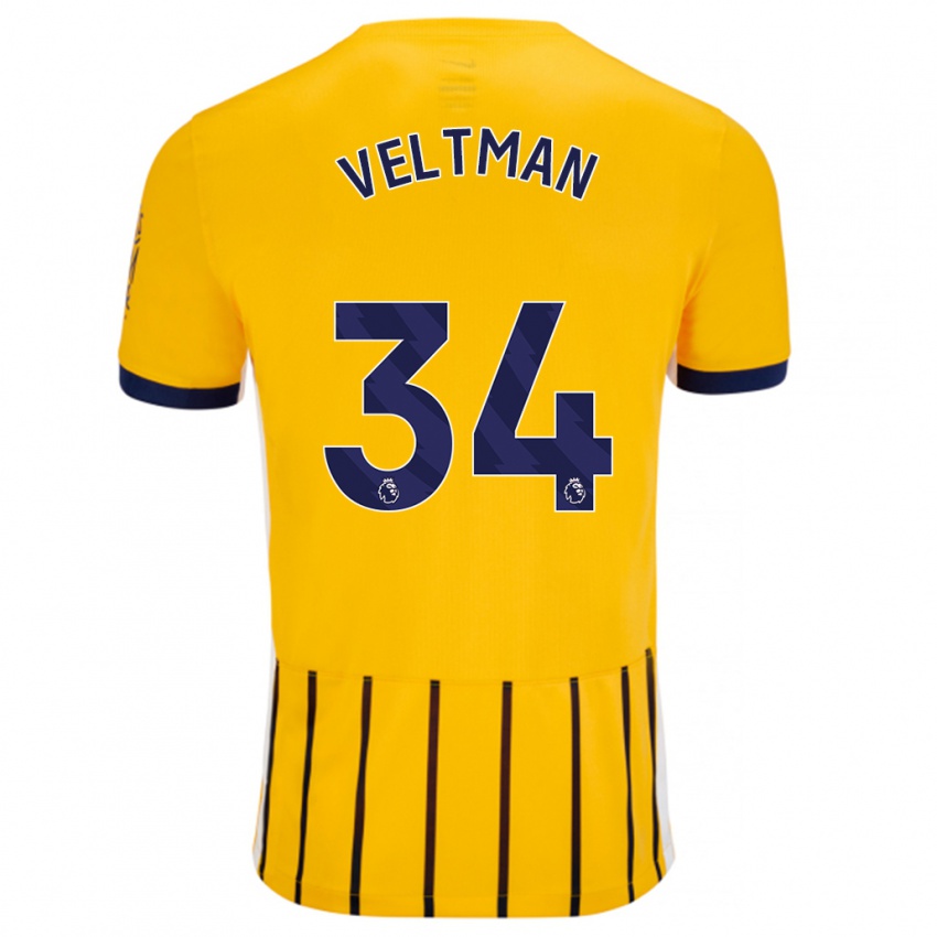 Heren Joel Veltman #34 Goud Blauw Krijtstrepen Uitshirt Uittenue 2024/25 T-Shirt