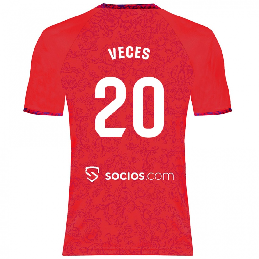 Heren Sergio Veces #20 Rood Uitshirt Uittenue 2024/25 T-Shirt