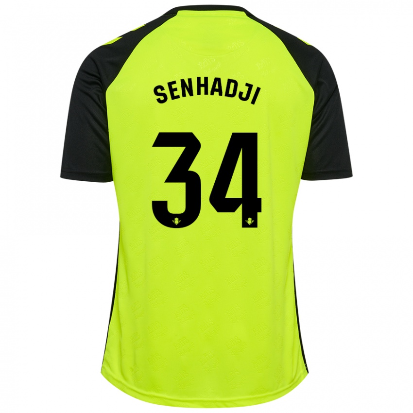 Heren Yanis Senhadji #34 Fluorescerend Geel Zwart Uitshirt Uittenue 2024/25 T-Shirt