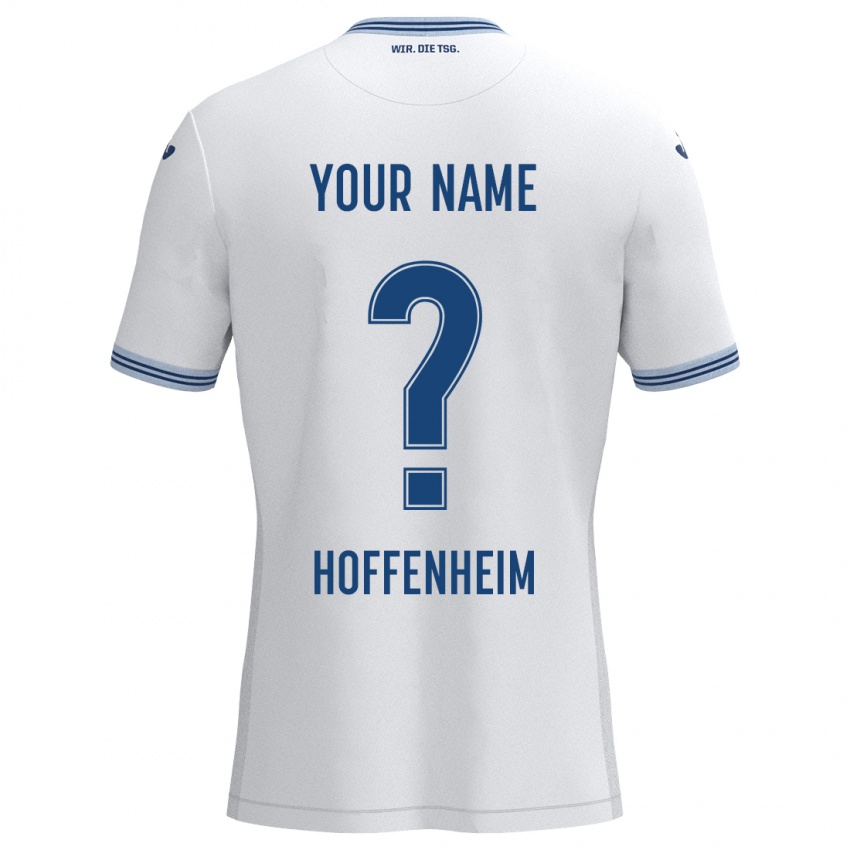 Heren Uw Naam #0 Wit Blauw Uitshirt Uittenue 2024/25 T-Shirt