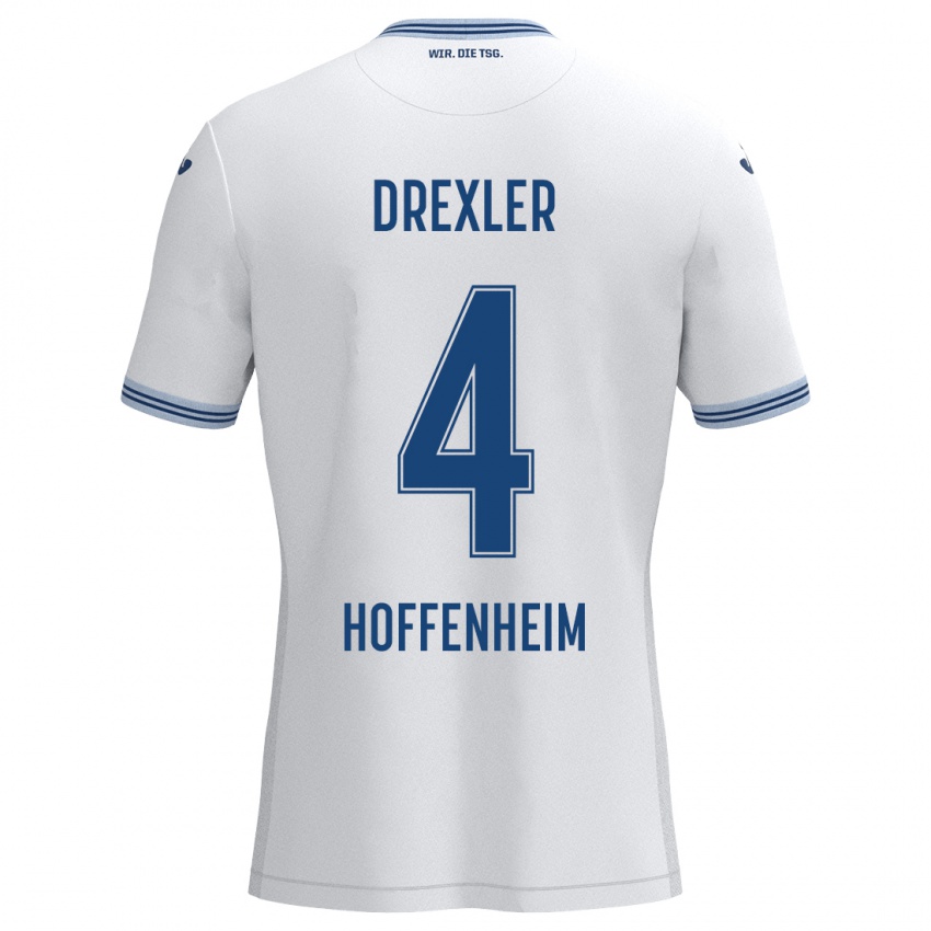 Heren Tim Drexler #4 Wit Blauw Uitshirt Uittenue 2024/25 T-Shirt