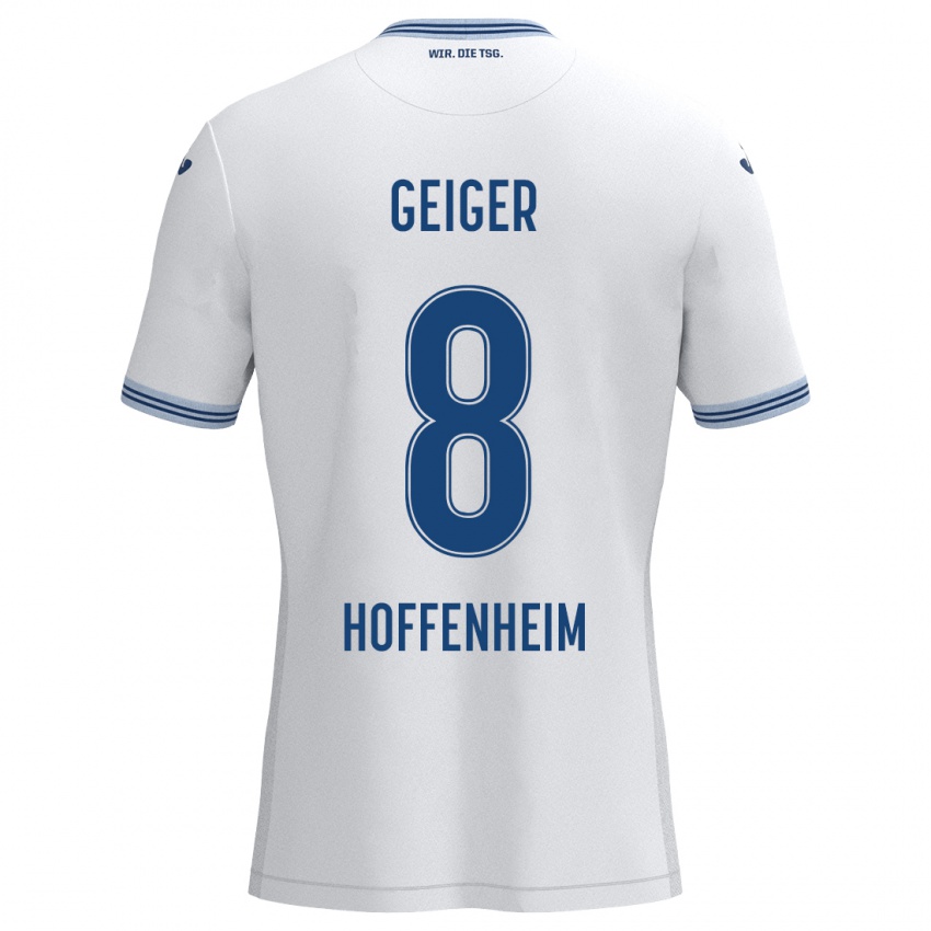 Heren Dennis Geiger #8 Wit Blauw Uitshirt Uittenue 2024/25 T-Shirt