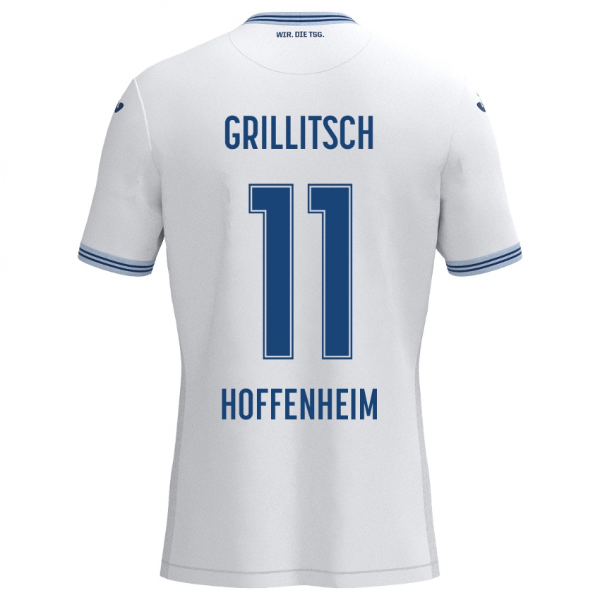 Heren Florian Grillitsch #11 Wit Blauw Uitshirt Uittenue 2024/25 T-Shirt