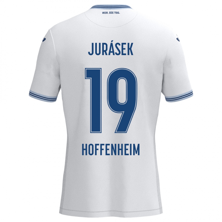 Heren David Jurásek #19 Wit Blauw Uitshirt Uittenue 2024/25 T-Shirt