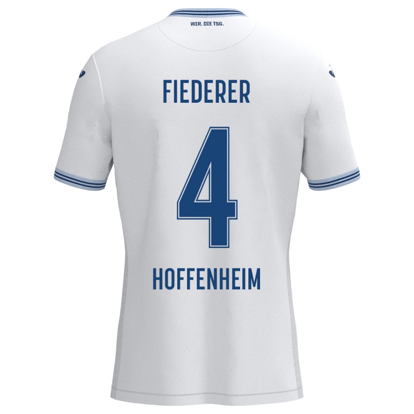 Heren Tom Fiederer #4 Wit Blauw Uitshirt Uittenue 2024/25 T-Shirt