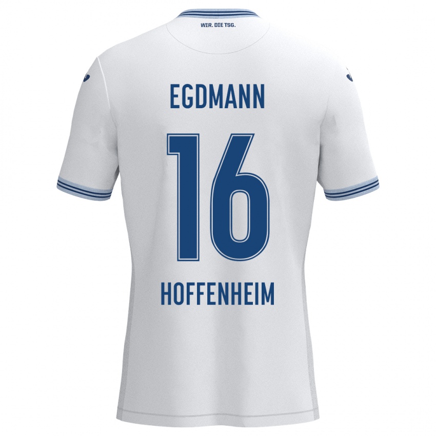 Heren Mika Egdmann #16 Wit Blauw Uitshirt Uittenue 2024/25 T-Shirt