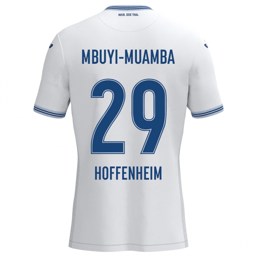 Heren Hubert Mbuyi-Muamba #29 Wit Blauw Uitshirt Uittenue 2024/25 T-Shirt