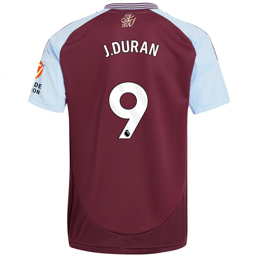 Dames Jhon Durán #9 Bordeaux Hemelsblauw Thuisshirt Thuistenue 2024/25 T-Shirt