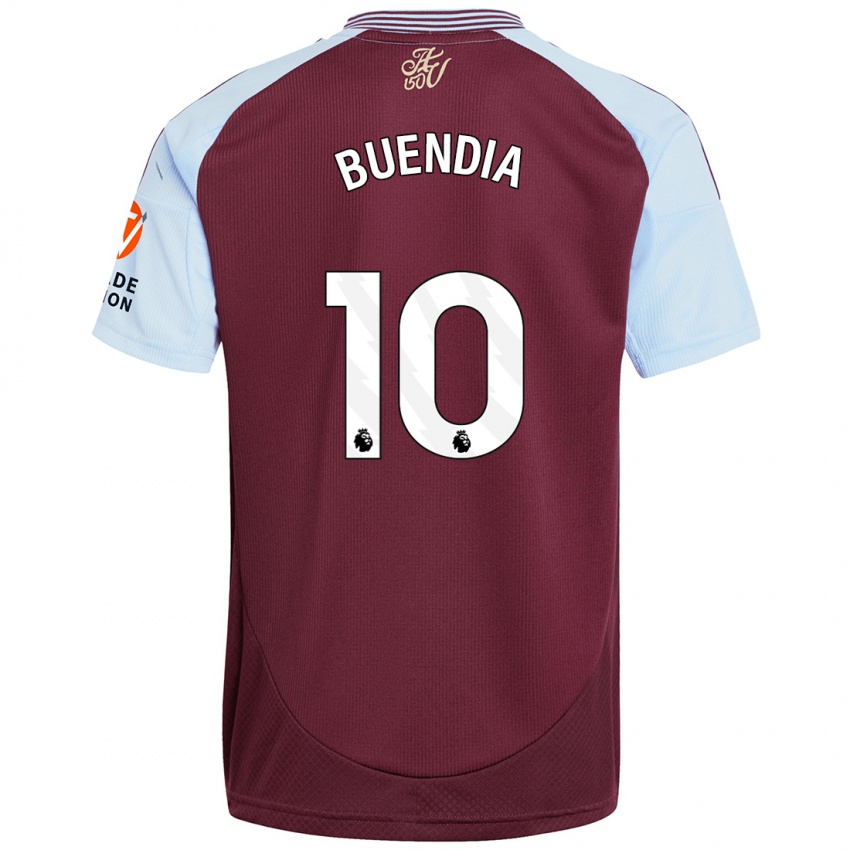 Dames Emiliano Buendia #10 Bordeaux Hemelsblauw Thuisshirt Thuistenue 2024/25 T-Shirt