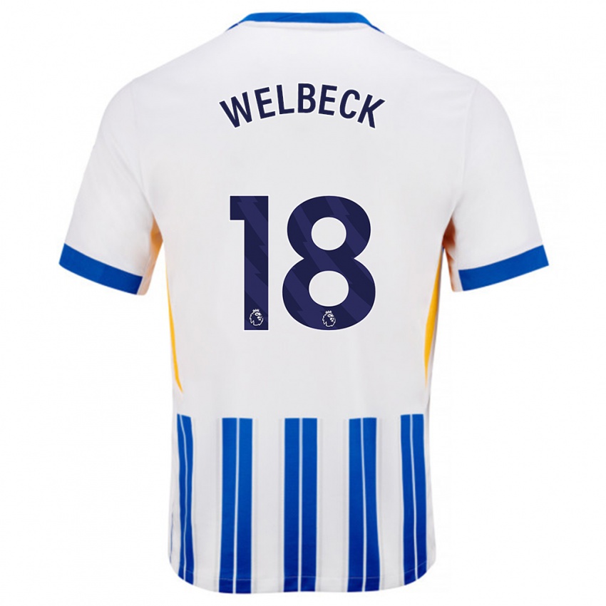 Dames Danny Welbeck #18 Wit Blauwe Krijtstrepen Thuisshirt Thuistenue 2024/25 T-Shirt