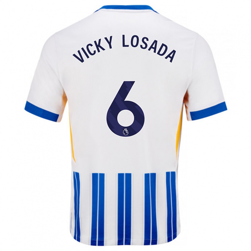 Dames María Victoria Losada Gómez #6 Wit Blauwe Krijtstrepen Thuisshirt Thuistenue 2024/25 T-Shirt