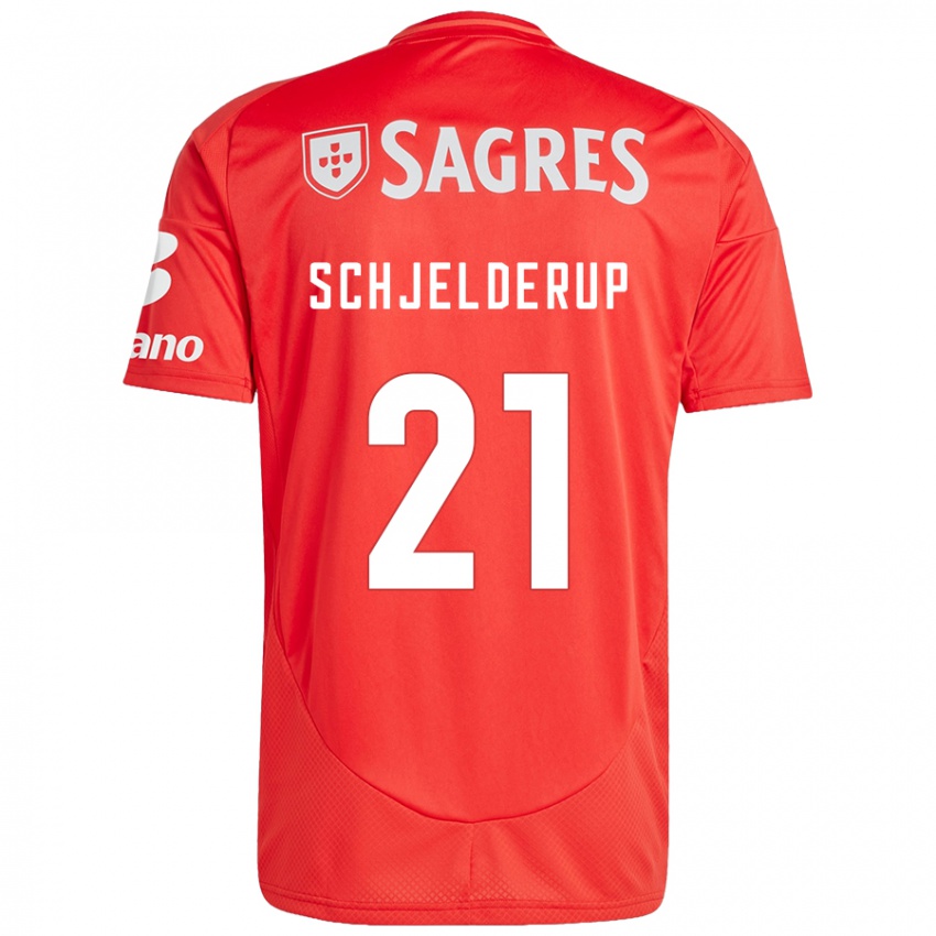 Dames Andreas Schjelderup #21 Rood Wit Thuisshirt Thuistenue 2024/25 T-Shirt