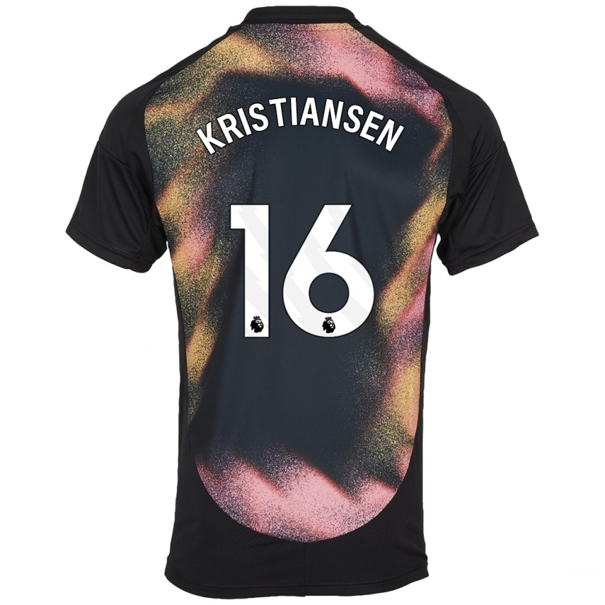 Dames Victor Kristiansen #16 Zwart Wit Uitshirt Uittenue 2024/25 T-Shirt