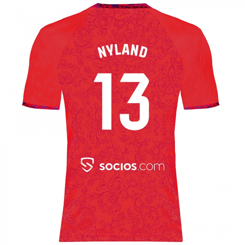 Dames Ørjan Nyland #13 Rood Uitshirt Uittenue 2024/25 T-Shirt