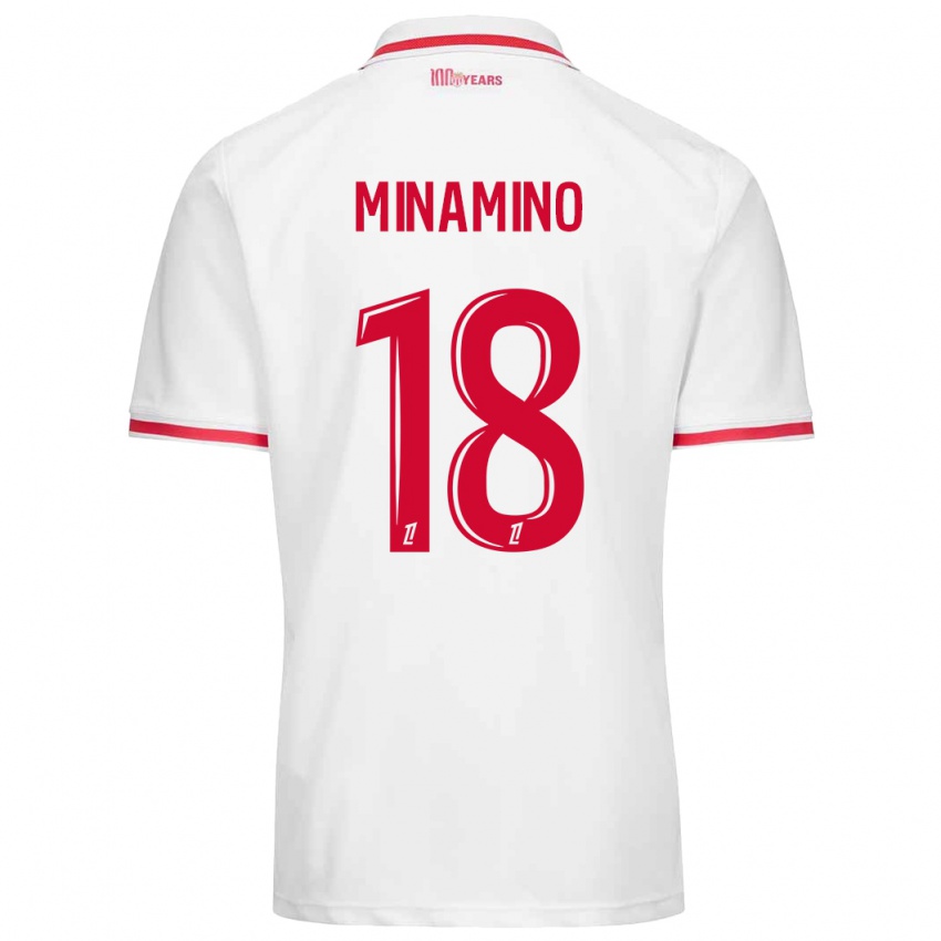 Kinderen Takumi Minamino #18 Wit Rood Thuisshirt Thuistenue 2024/25 T-Shirt