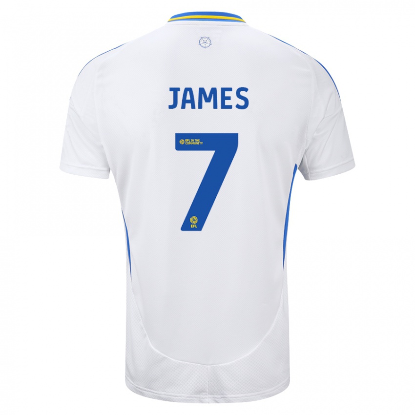 Kinderen Daniel James #7 Wit Blauw Thuisshirt Thuistenue 2024/25 T-Shirt