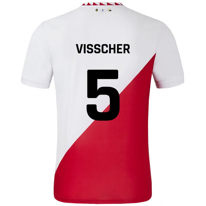 Kinderen Amber Visscher #5 Wit Rood Thuisshirt Thuistenue 2024/25 T-Shirt