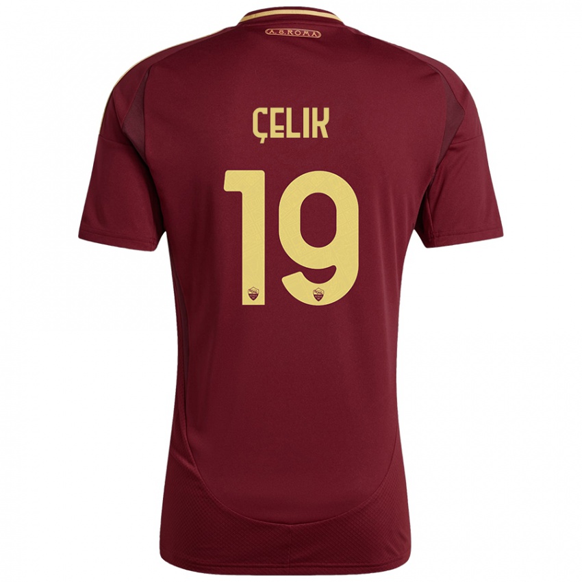 Kinderen Zeki Celik #19 Rood Bruin Goud Thuisshirt Thuistenue 2024/25 T-Shirt