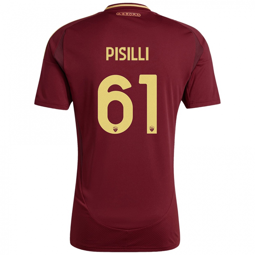 Kinderen Niccolo Pisilli #61 Rood Bruin Goud Thuisshirt Thuistenue 2024/25 T-Shirt