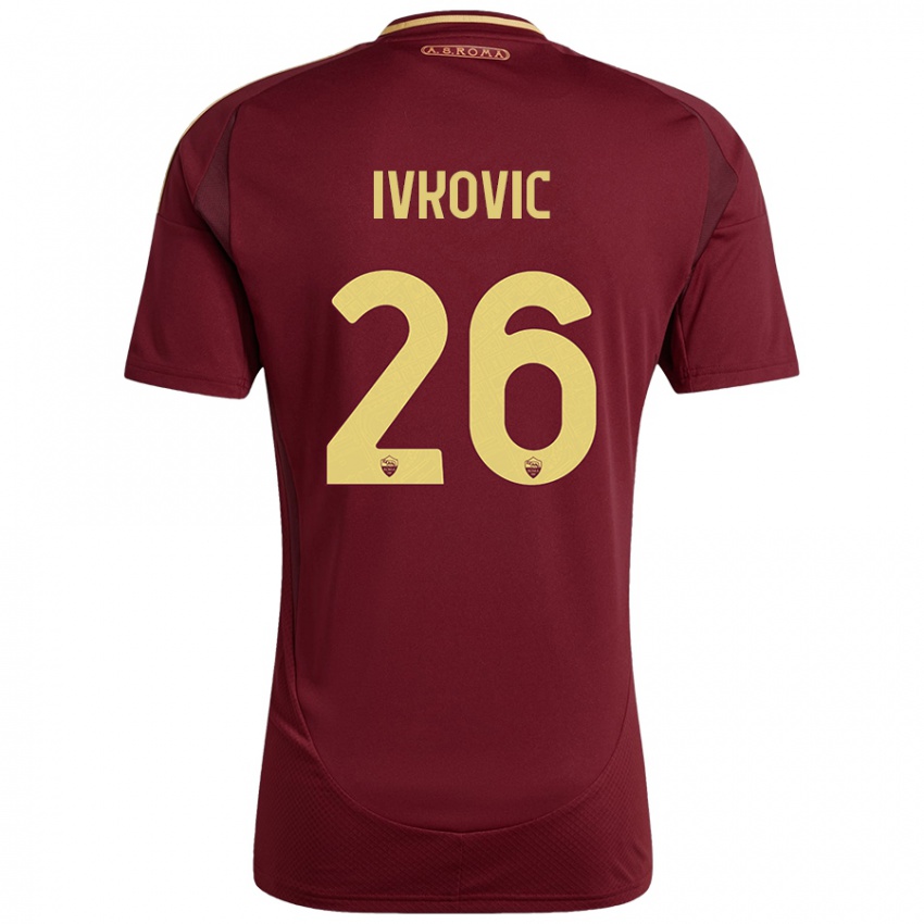 Kinderen Mate Ivkovic #26 Rood Bruin Goud Thuisshirt Thuistenue 2024/25 T-Shirt