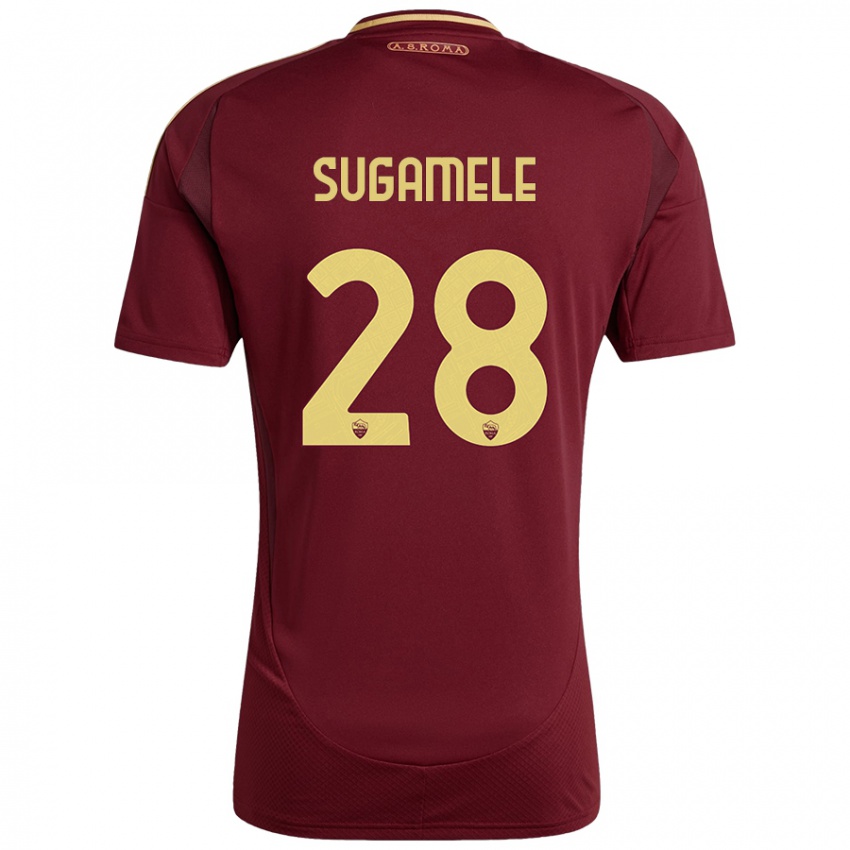 Kinderen Alessandro Sugamele #28 Rood Bruin Goud Thuisshirt Thuistenue 2024/25 T-Shirt