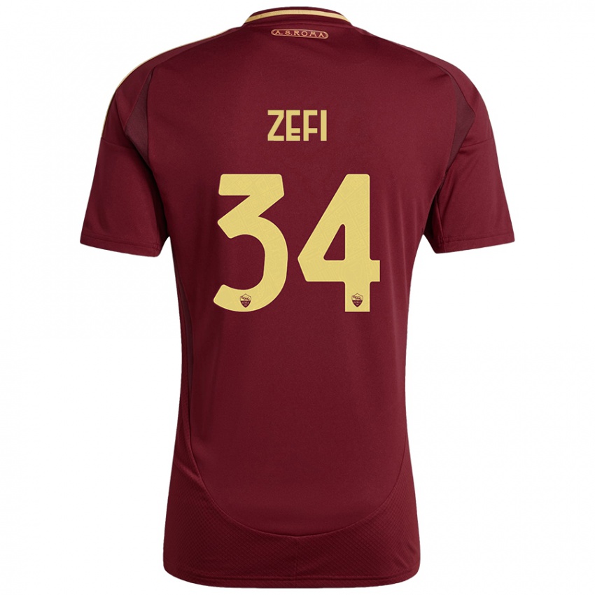 Kinderen Kevin Zefi #34 Rood Bruin Goud Thuisshirt Thuistenue 2024/25 T-Shirt