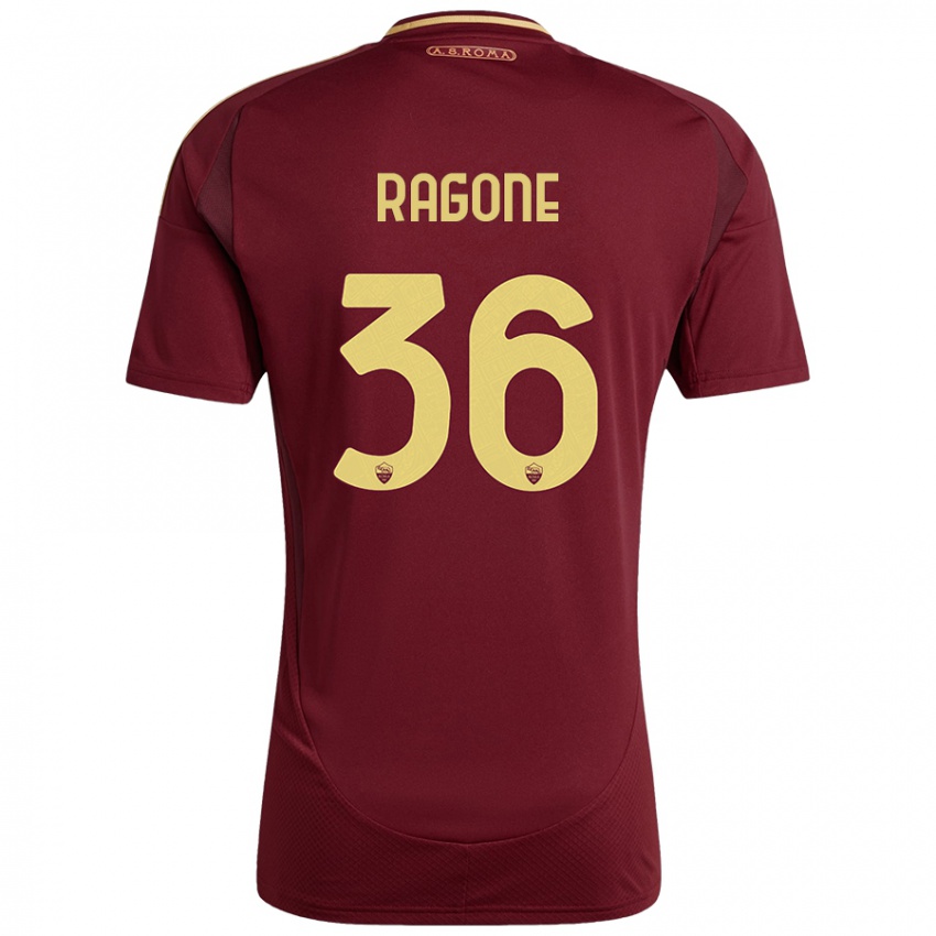 Kinderen Diego Ragone #36 Rood Bruin Goud Thuisshirt Thuistenue 2024/25 T-Shirt