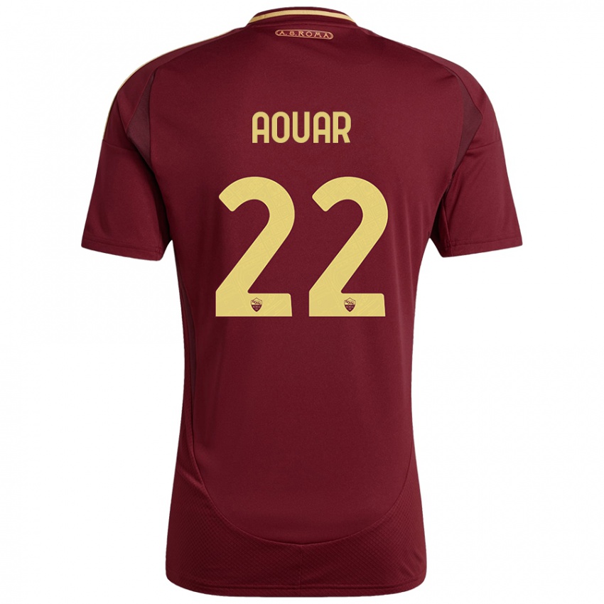 Kinderen Houssem Aouar #22 Rood Bruin Goud Thuisshirt Thuistenue 2024/25 T-Shirt