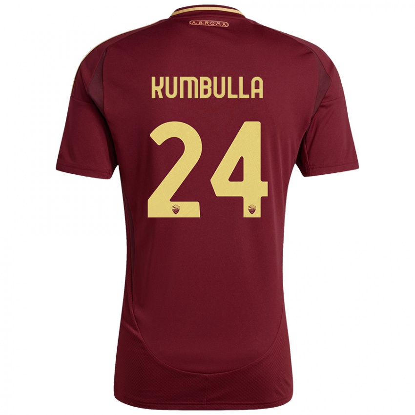 Kinderen Marash Kumbulla #24 Rood Bruin Goud Thuisshirt Thuistenue 2024/25 T-Shirt