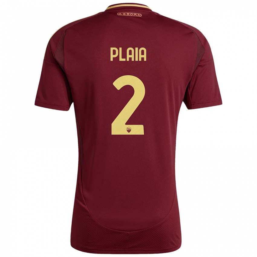 Kinderen Matteo Plaia #2 Rood Bruin Goud Thuisshirt Thuistenue 2024/25 T-Shirt