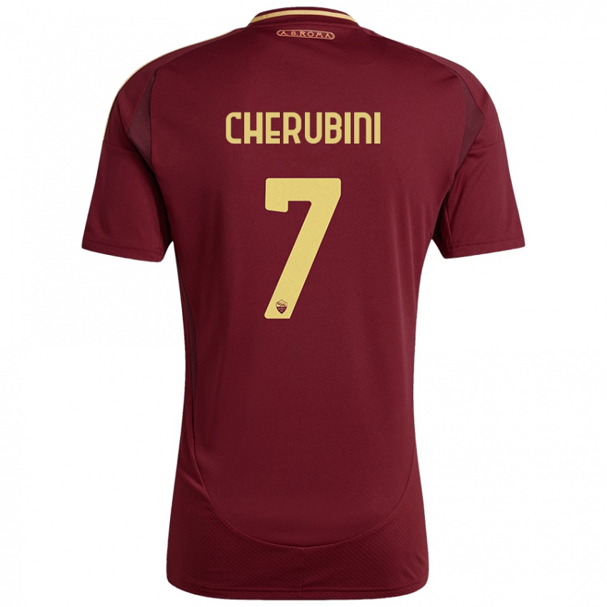 Kinderen Luigi Cherubini #7 Rood Bruin Goud Thuisshirt Thuistenue 2024/25 T-Shirt