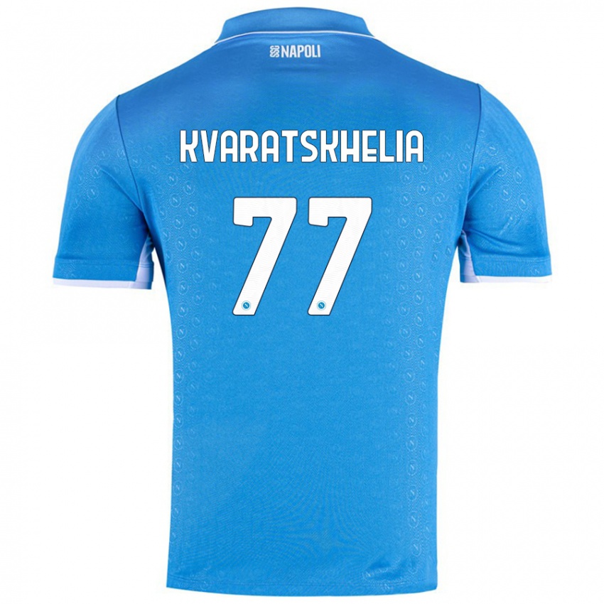 Kinderen Khvicha Kvaratskhelia #77 Hemelsblauw Thuisshirt Thuistenue 2024/25 T-Shirt