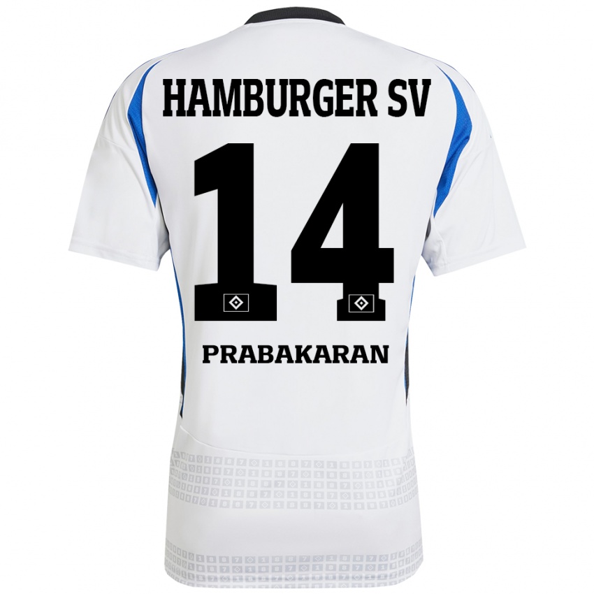 Kinderen Nilavan Prabakaran #14 Wit Blauw Thuisshirt Thuistenue 2024/25 T-Shirt