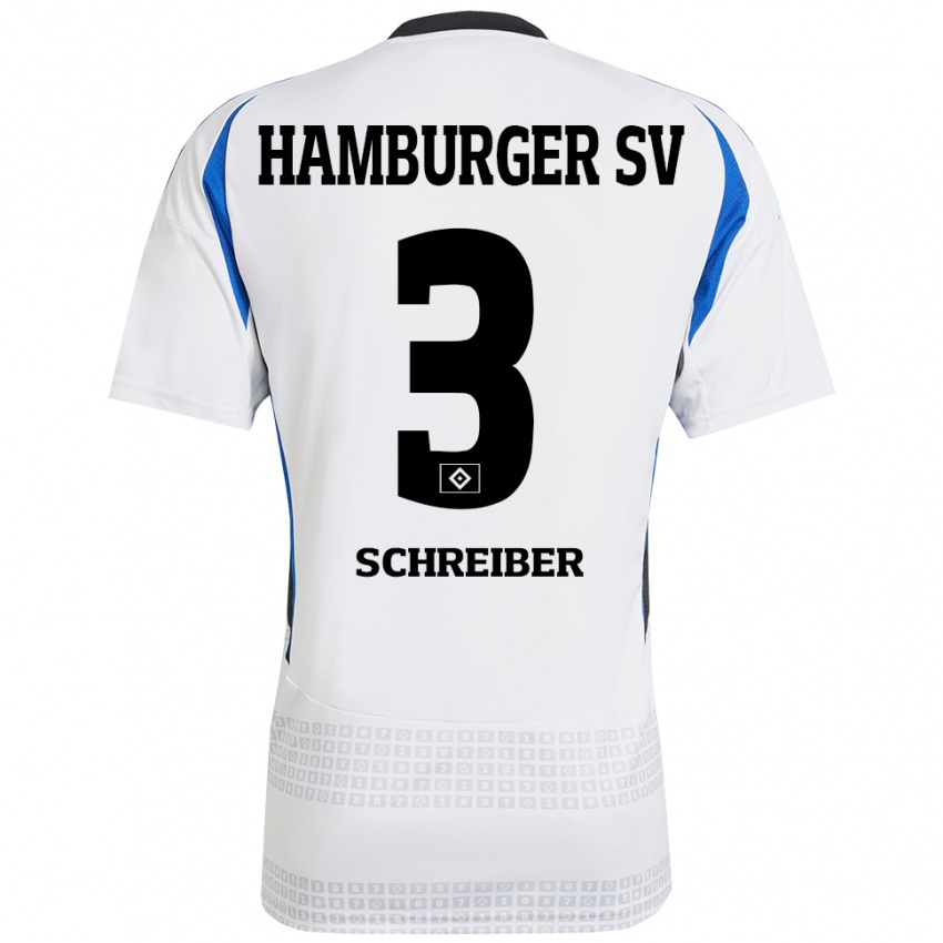 Kinderen David Schreiber #3 Wit Blauw Thuisshirt Thuistenue 2024/25 T-Shirt