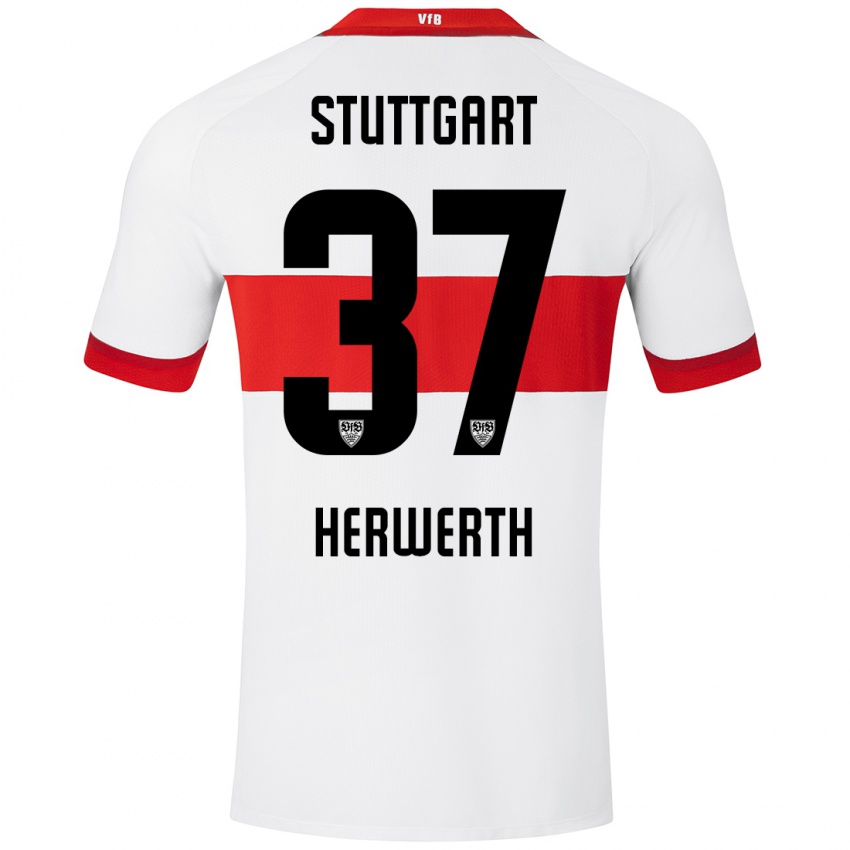 Kinderen Maximilian Herwerth #37 Wit Rood Thuisshirt Thuistenue 2024/25 T-Shirt