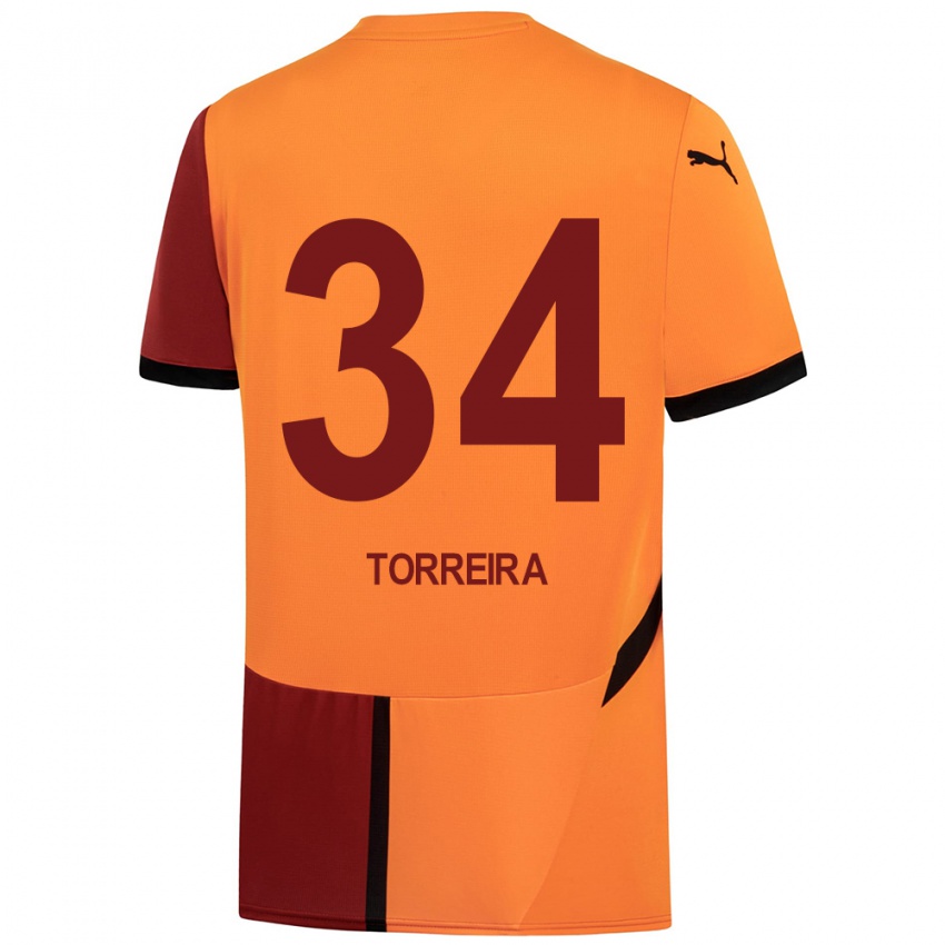 Kinderen Lucas Torreira #34 Geel Rood Thuisshirt Thuistenue 2024/25 T-Shirt