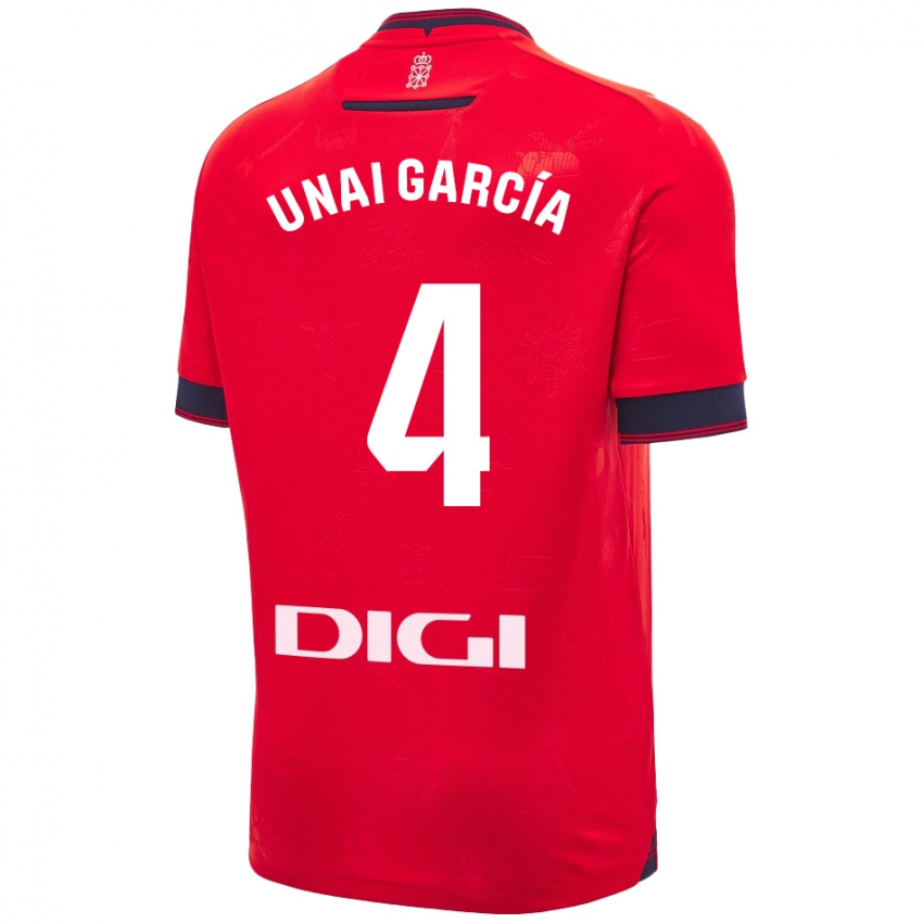 Kinderen Unai García #4 Rood Wit Thuisshirt Thuistenue 2024/25 T-Shirt