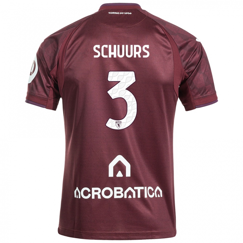 Kinderen Perr Schuurs #3 Kastanjebruin Wit Thuisshirt Thuistenue 2024/25 T-Shirt