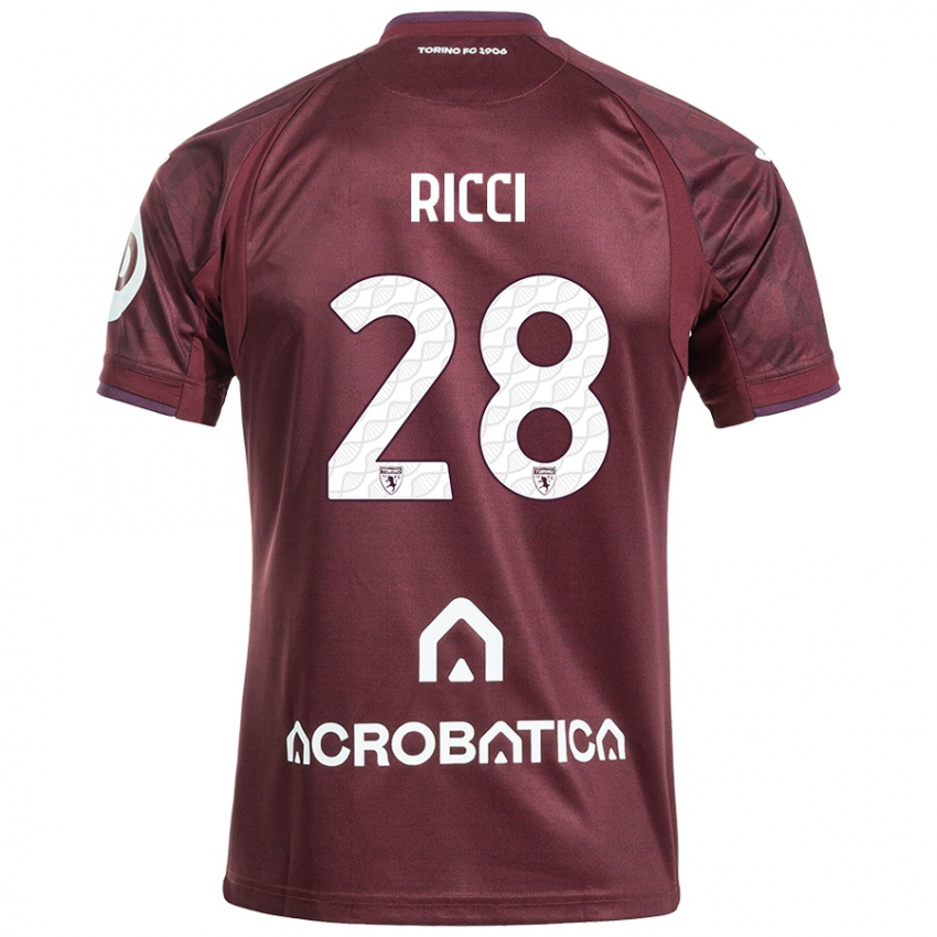 Kinderen Samuele Ricci #28 Kastanjebruin Wit Thuisshirt Thuistenue 2024/25 T-Shirt