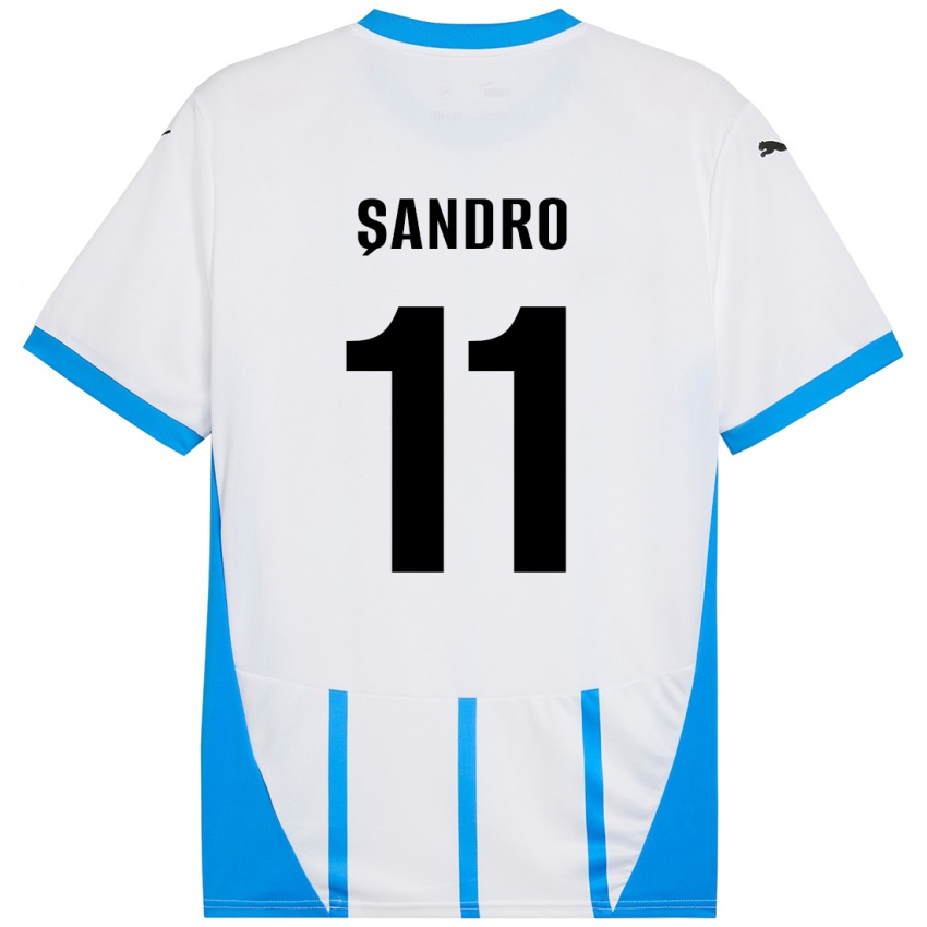 Kinderen Denis Șandro #11 Wit Blauw Uitshirt Uittenue 2024/25 T-Shirt